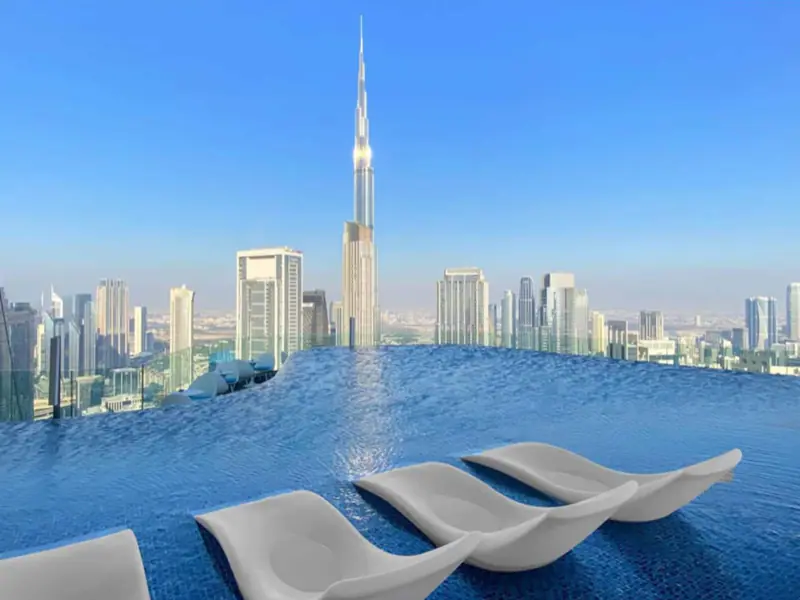 Rooftop infinity pool overlooking Burj Khalifa